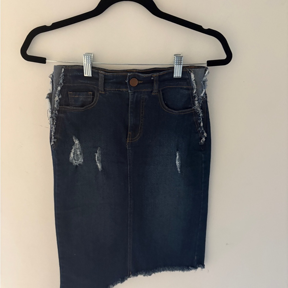 Distressed Denim Skirt